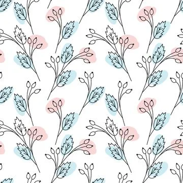 Seamless pattern from branches with spots in trendy pale marker tints. Abstract Stock Illustration