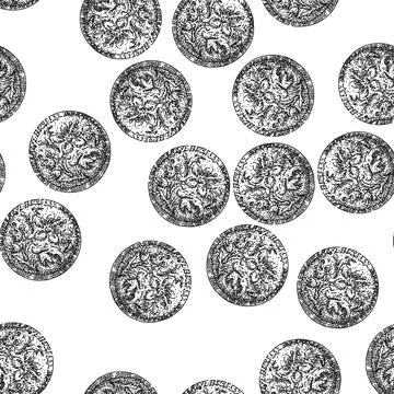 Seamless pattern brass ornate metal button sketch hand drawn イラスト素材