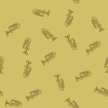 Seamless pattern brass tuba cartoon vector Stock Illustration