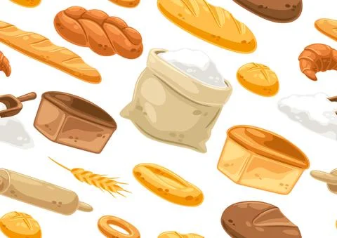 Seamless pattern with bread all for baking. Image for bakeries and groceries Illustrazione stock