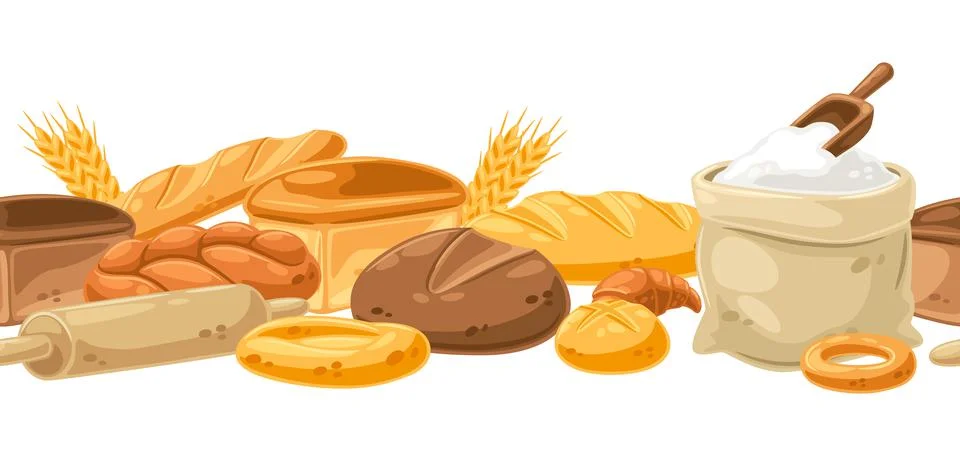 Seamless pattern with bread all for baking. Image for bakeries and groceries イラスト素材