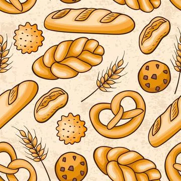 Seamless pattern with bread and bakery Stock Illustration