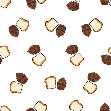 Seamless pattern with bread and chocolate spread on white background. Illustrazione stock