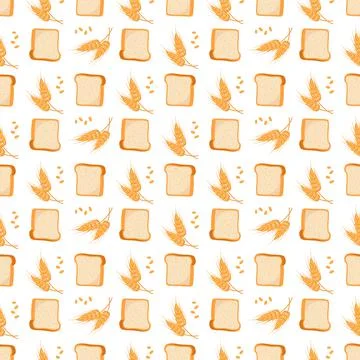 Seamless pattern with bread and ears of wheat Stock Illustration