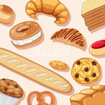 Seamless pattern with bread and pastry 스톡 일러스트