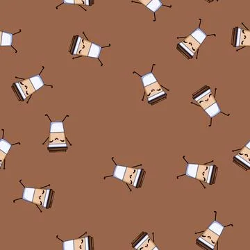 Seamless pattern breakfast coffee cup character cartoon vector Illustrazione stock