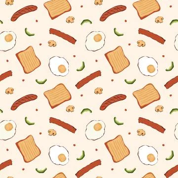 Seamless Pattern Breakfast Food Egg Bread Sausage Illustrazione stock