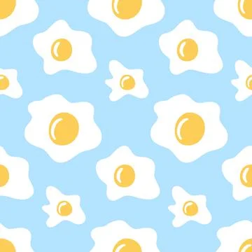 Seamless pattern, breakfast food, fried egg white and round yolk, vector illu Stock Illustration