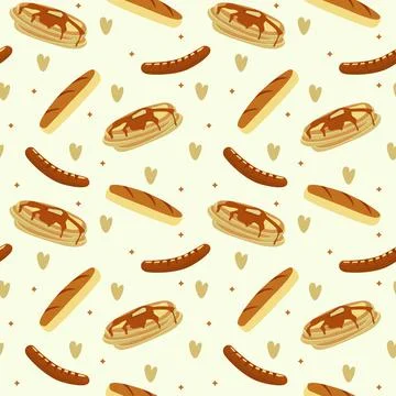 Seamless Pattern Breakfast Food Pie Bread Sausage Illustrazione stock