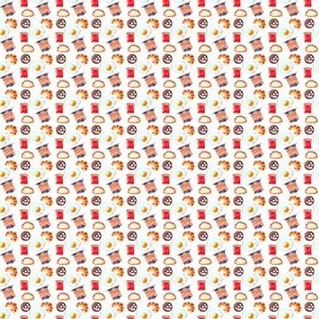 Seamless pattern of breakfast isolated on the white background. Watercolor dr Stock Illustration