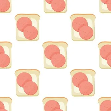 Seamless pattern, breakfast sandwiches, toast with avacado and sausage, vec.. Illustrazione stock