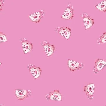 Seamless pattern breakfast vintage cup cartoon vector sign Stock Illustration