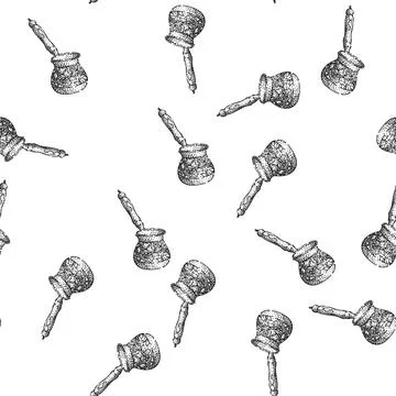 Seamless pattern brew cezve turkish coffee sketch hand drawn black Stock Illustration