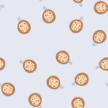 Seamless pattern brew coffee cup top cartoon vector Stock Illustration