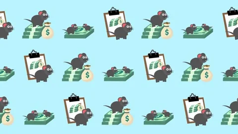 Seamless pattern of bribery cartoon, corruption, and rat icons in a background Stock Footage 321028689
