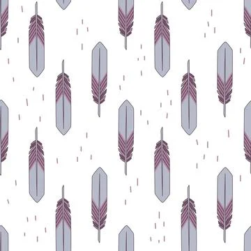 Seamless pattern with bright abstract feathers. Cartoon vector illustration Stock Illustration