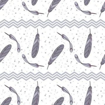 Seamless pattern with bright abstract feathers. Cartoon vector illustration Stock Illustration