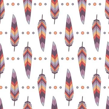Seamless pattern with bright abstract feathers. Cartoon vector illustration Stock Illustration
