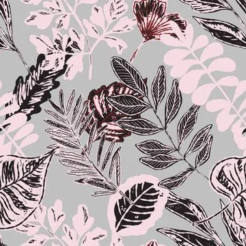 Seamless pattern with bright autumn leaves. Cute whimsical hand drawn fall fo Illustrazione stock