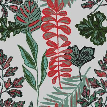 Seamless pattern with bright autumn leaves. Cute whimsical hand drawn fall fo Illustrazione stock