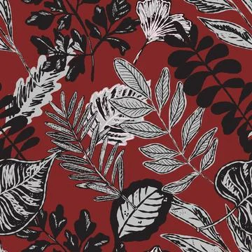 Seamless pattern with bright autumn leaves. Cute whimsical hand drawn fall fo Illustrazione stock