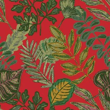 Seamless pattern with bright autumn leaves. Cute whimsical hand drawn fall fo イラスト素材