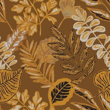 Seamless pattern with bright autumn leaves. Cute whimsical hand drawn fall fo 库存插图