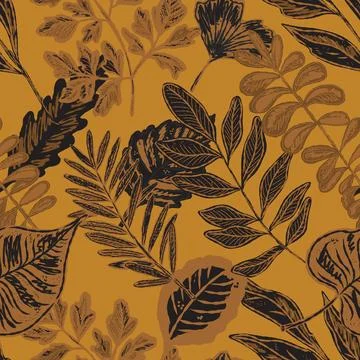 Seamless pattern with bright autumn leaves. Cute whimsical hand drawn fall fo Stock-Illustration