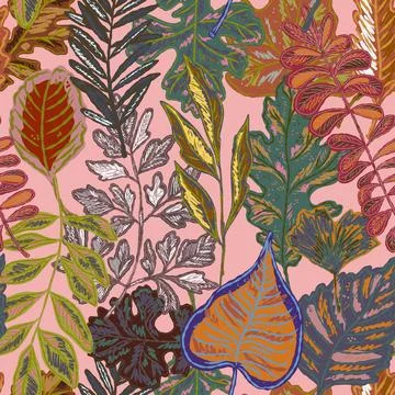 Seamless pattern with bright autumn leaves. Cute whimsical hand drawn fall fo Stock Illustration