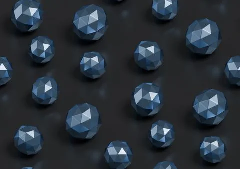 Seamless pattern of bright blue icospheres. 3D illustration. Stock-Illustration