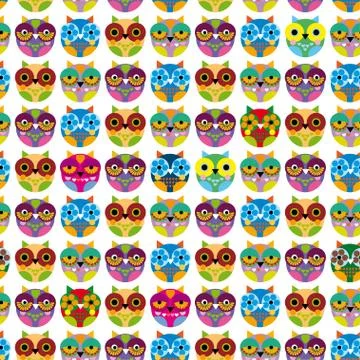 Seamless pattern with bright colored owls. Vector Stock Illustration