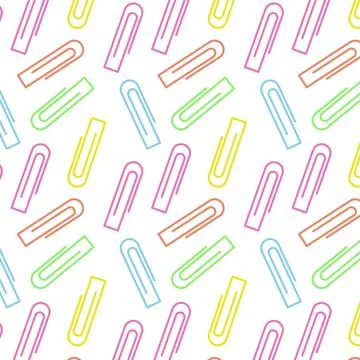 Seamless pattern of bright colorful paper clips. Abstract backdrop texture of Stock Illustration