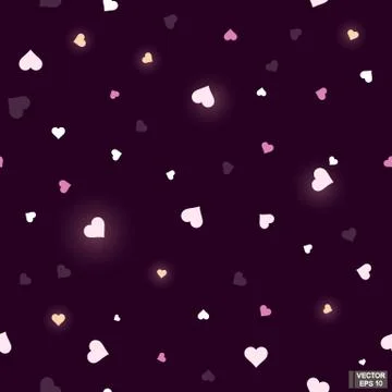 Seamless pattern with bright cute hearts on dark background. Иллюстрация