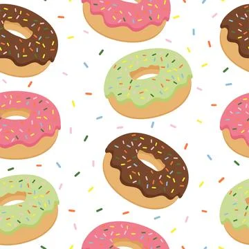 Seamless pattern of bright donuts. Vector illustration of desserts. Collect.. Stock Illustration