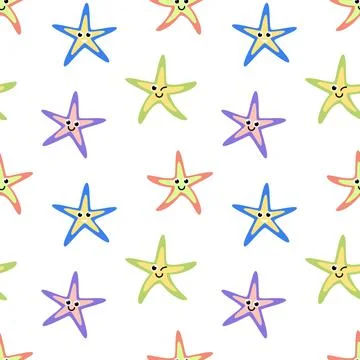 Seamless pattern with bright finger fish. Sea star. Flat, vector Stock-Illustration