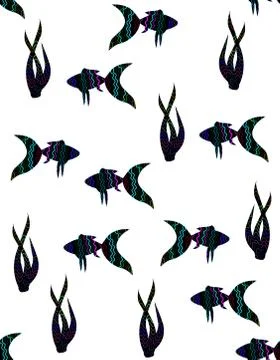 Seamless pattern with bright fish on the white background Illustrazione stock