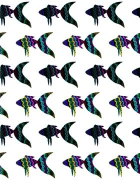 Seamless pattern with bright fish on the white background Illustrazione stock