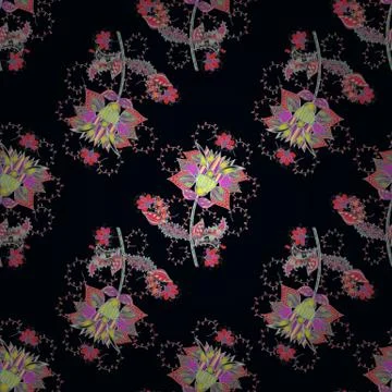 Seamless pattern with bright flowering carpet of plants on a black, gray and neu Ilustración de archivo