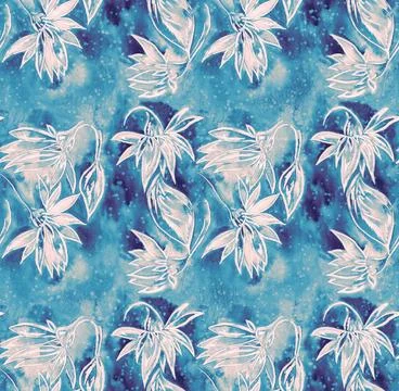 Seamless pattern with bright flowers drawn by paint Stock Illustration