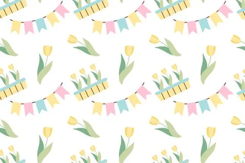 Seamless pattern with bright flowers. Spring and summer garden ornament. Stock Illustration