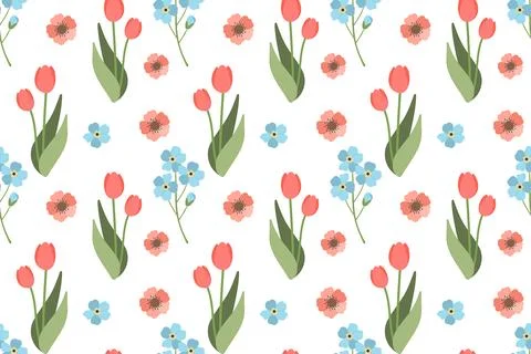 Seamless pattern with bright flowers. Spring and summer garden ornament. Illustrazione stock