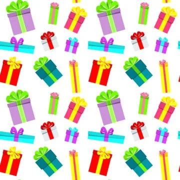 Seamless pattern with bright fun holiday gift boxes. Illustrazione stock