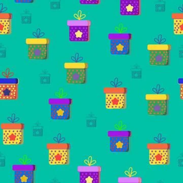 Seamless pattern with bright gift boxes. Beautiful background for festive pac Stock Illustration