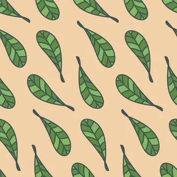 Seamless pattern with bright green fantasy leaf, decorative art background イラスト素材