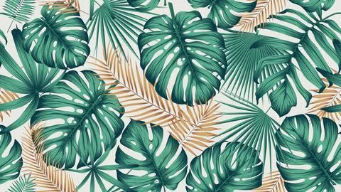 Seamless pattern with bright green leaves of monstera and tropical plants on  Stock Illustration
