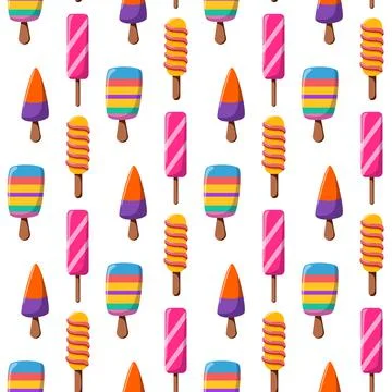 Seamless pattern of bright ice cream on a stick. Vector illustration Stock Illustration