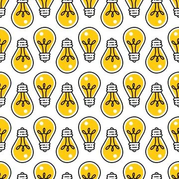 Seamless pattern with bright light bulbs. Stock Illustration