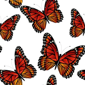 Seamless pattern with bright monarch butterflies Illustrazione stock