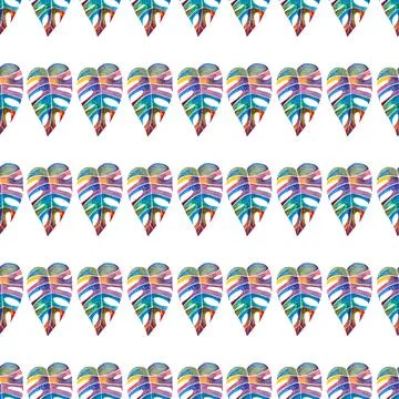 Seamless pattern of bright multicolored monstera or philodendron leaf Stock Illustration