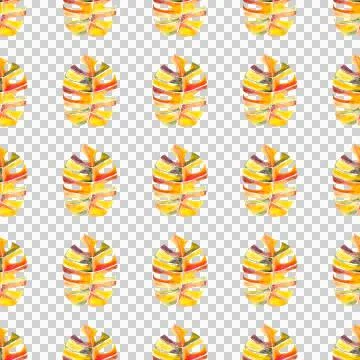 Seamless pattern of bright multicolored monstera or philodendron leaf hand drawn Stock Illustration